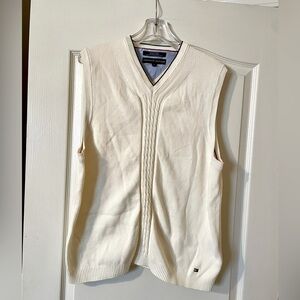 Tommy Hilfiger Sweater Vest Size L Cream Cable Knit V Neck 90s Academia Golf